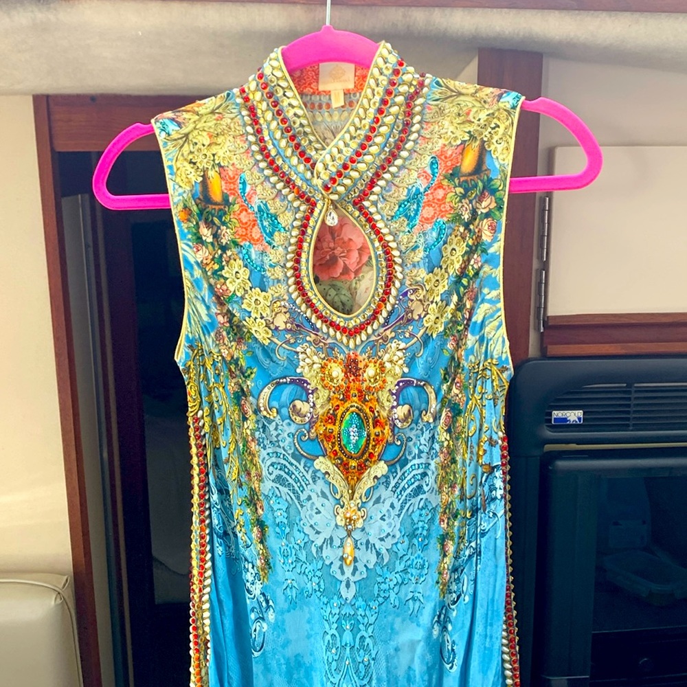 NWOT Long silk dress VERY ORNATE and  absolutely gorgeous on!!